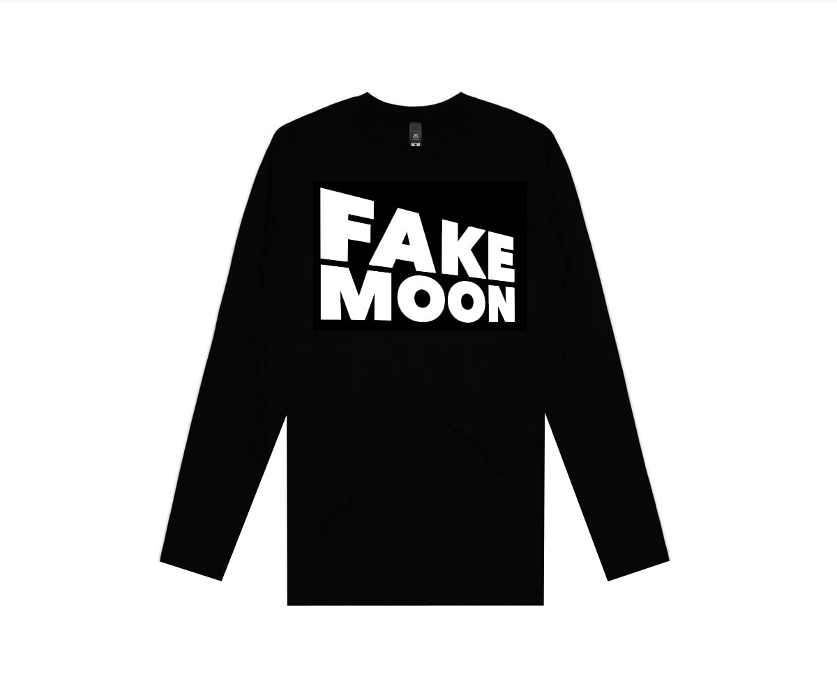 FAKE MOON - OG PERSPECTIVE LOGO LONG SLEEVE - WHITE ON BLACK