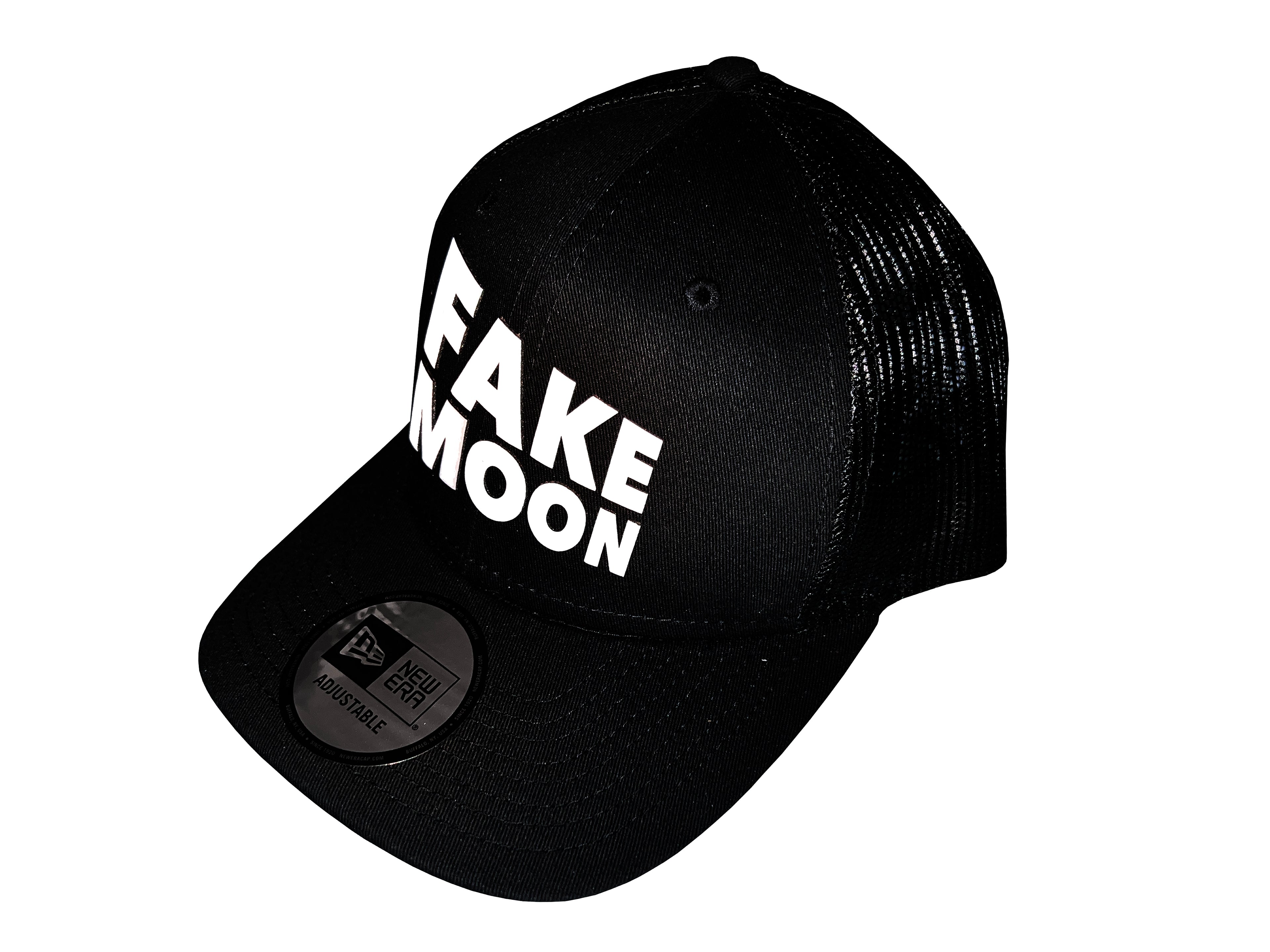 FAKE MOON - NEW ERA - PERSPECTIVE LOGO TRUCKER HAT ALTERNATE - WHITE ON BLACK