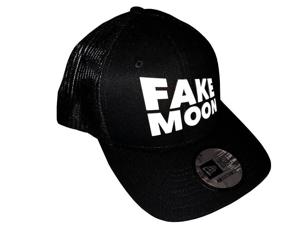 FAKE MOON - NEW ERA - PERSPECTIVE LOGO TRUCKER HAT ALTERNATE - WHITE ON BLACK