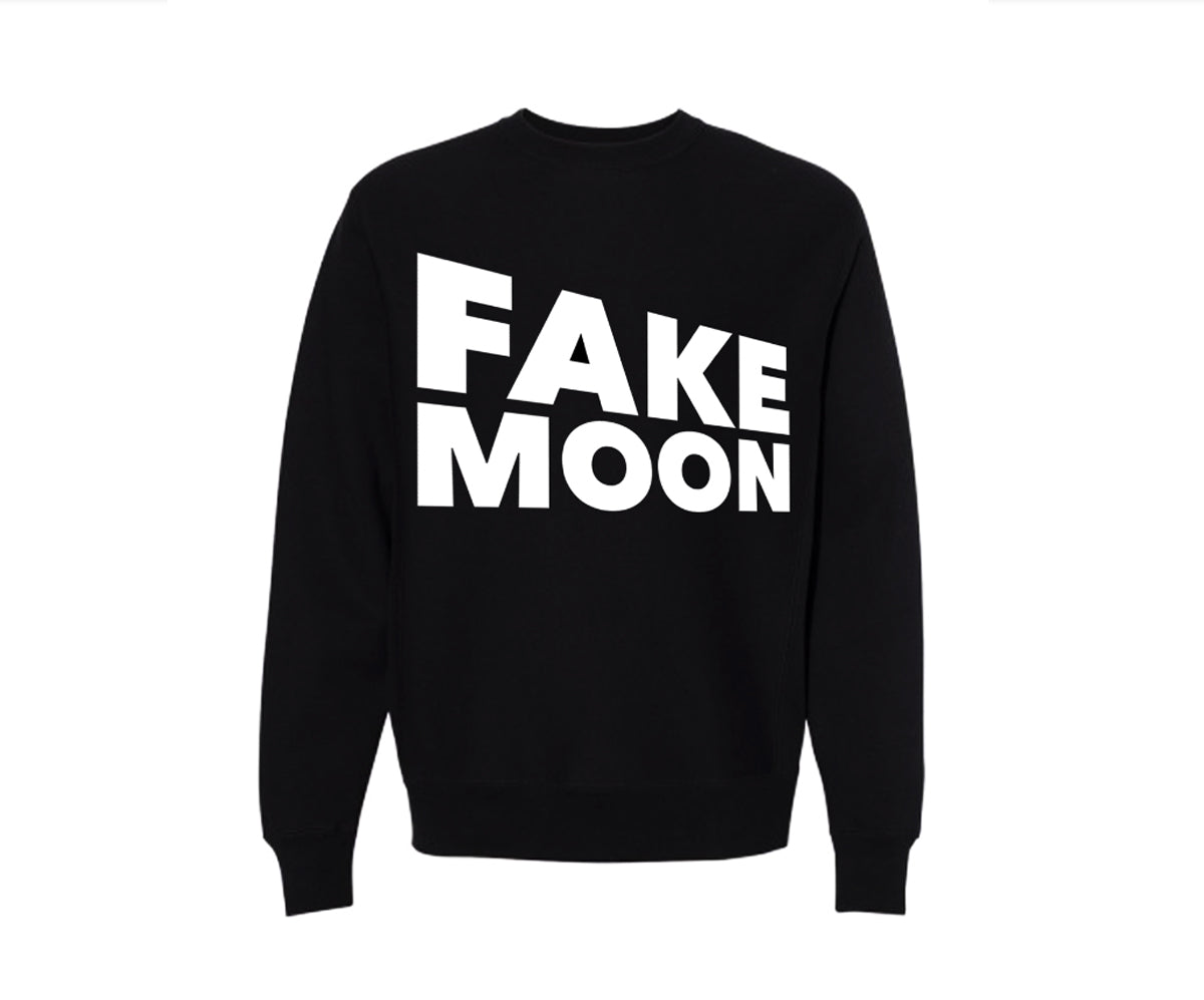 FAKE MOON PERSPECTIVE LOGO - WHITE ON BLACK SWEATSHIRT
