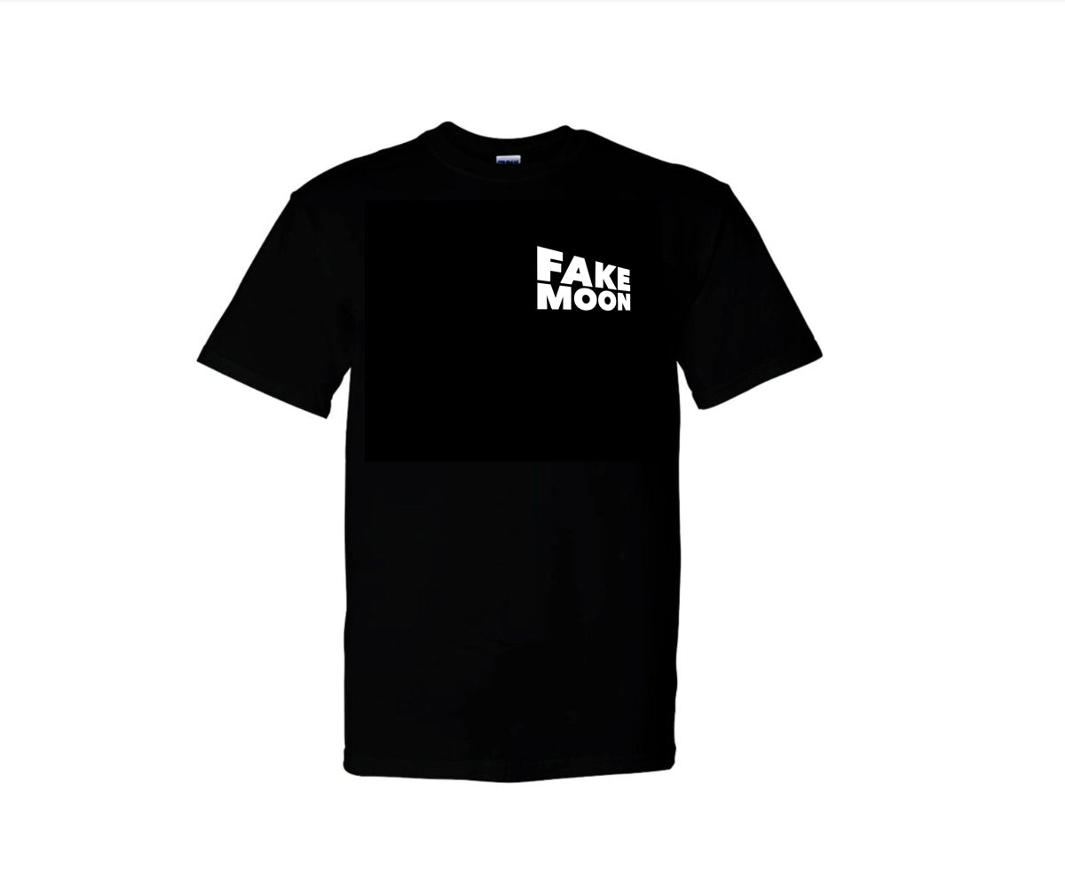 FAKE MOON - CORPORATE TSHIRT - WHITE ON BLACK